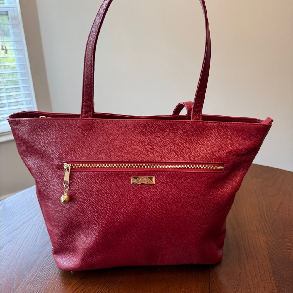 Onna Ehrlich Cherry Red Pebbled Leather Tote